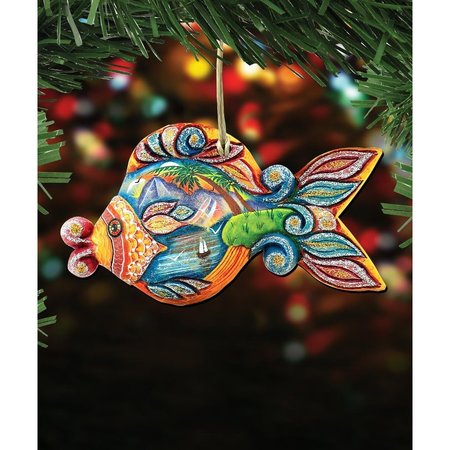 GLORIOUSGIFTS 8126161 Paradise Fish Wooden Christmas Ornament Set of 2 GL1772652